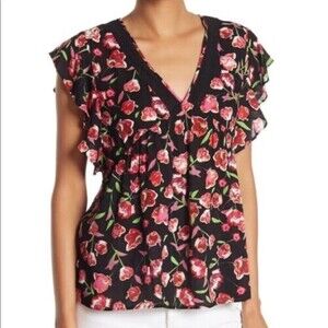 DR2 By Daniel Rainn V-Neck Floral Print Gauze Blouse Women's Size M